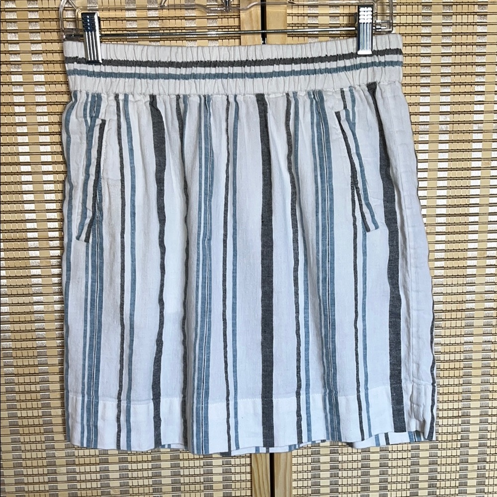 LOFT White and Blue Striped Mini Skirt with pockets